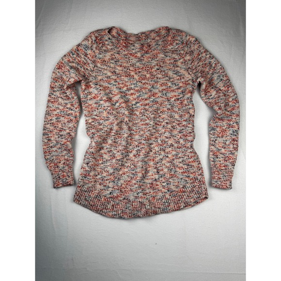 LOFT Sweaters - LOFT Womens Space Dye Crew Neck Sweater Red Blue White Marled Knit Size M